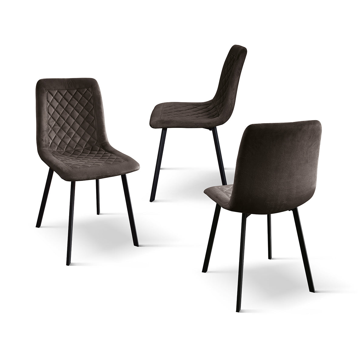 set di 4 sedie noho effetto velluto marrone, dettaglio della struttura in legno, metallo o plastica