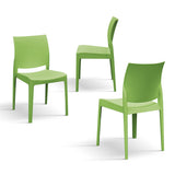 set di 4 sedie hobie beach in polipropilene verde, impilabili, dettaglio della finitura in metallo, plastica o legno trattato