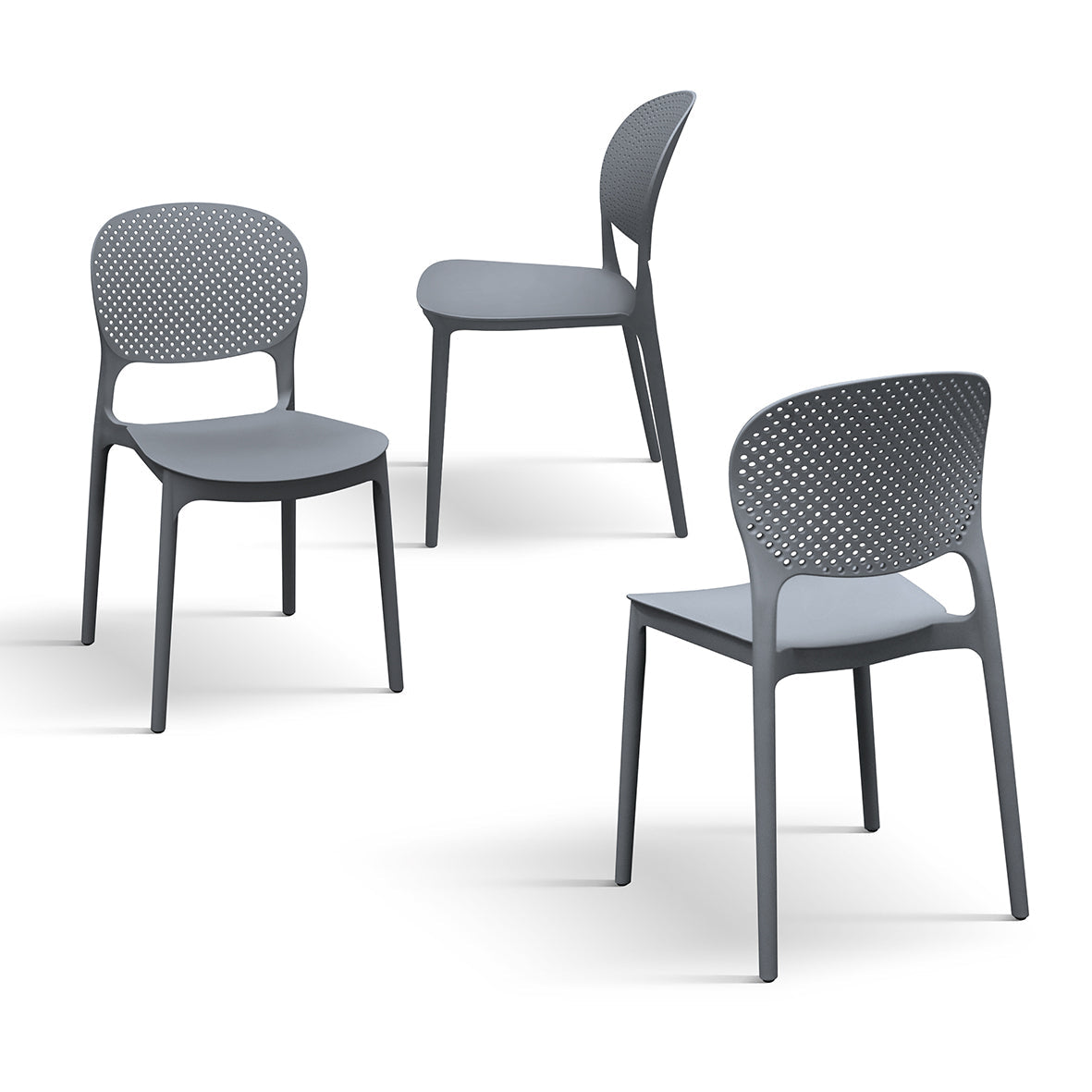 set di 4 sedie alicante in polipropilene grigio, dettaglio della finitura in metallo, plastica o legno trattato