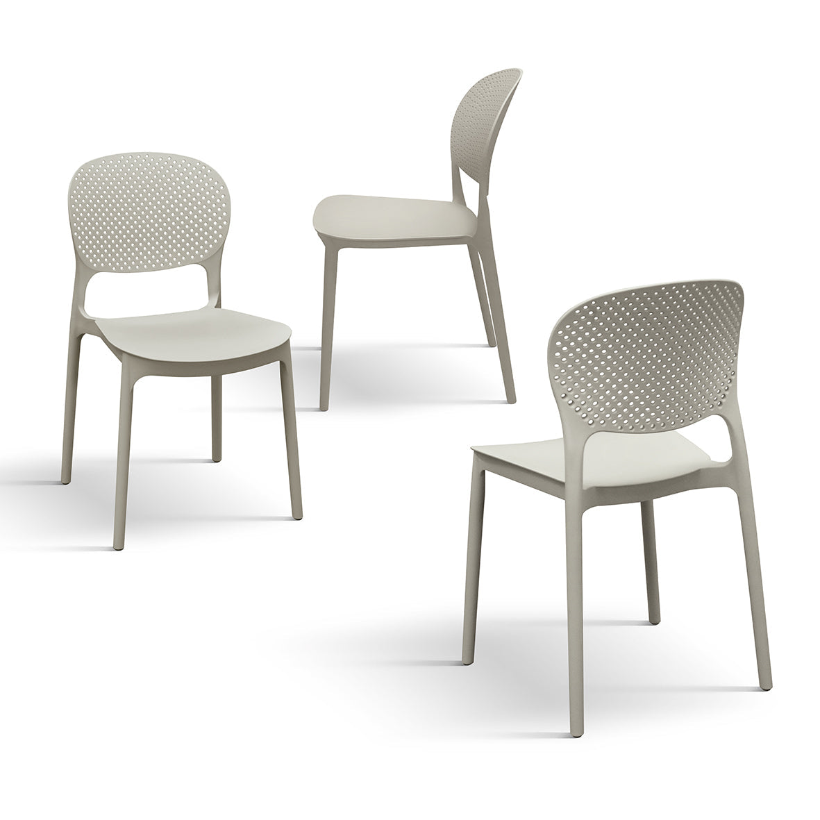 set di 4 sedie alicante in polipropilene tortora, dettaglio della finitura in metallo, plastica o legno trattato