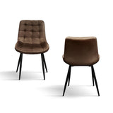 set di 4 sedie barcellona rivestite in velluto marrone e gambe in metallo nero, dettaglio della struttura in legno, metallo...