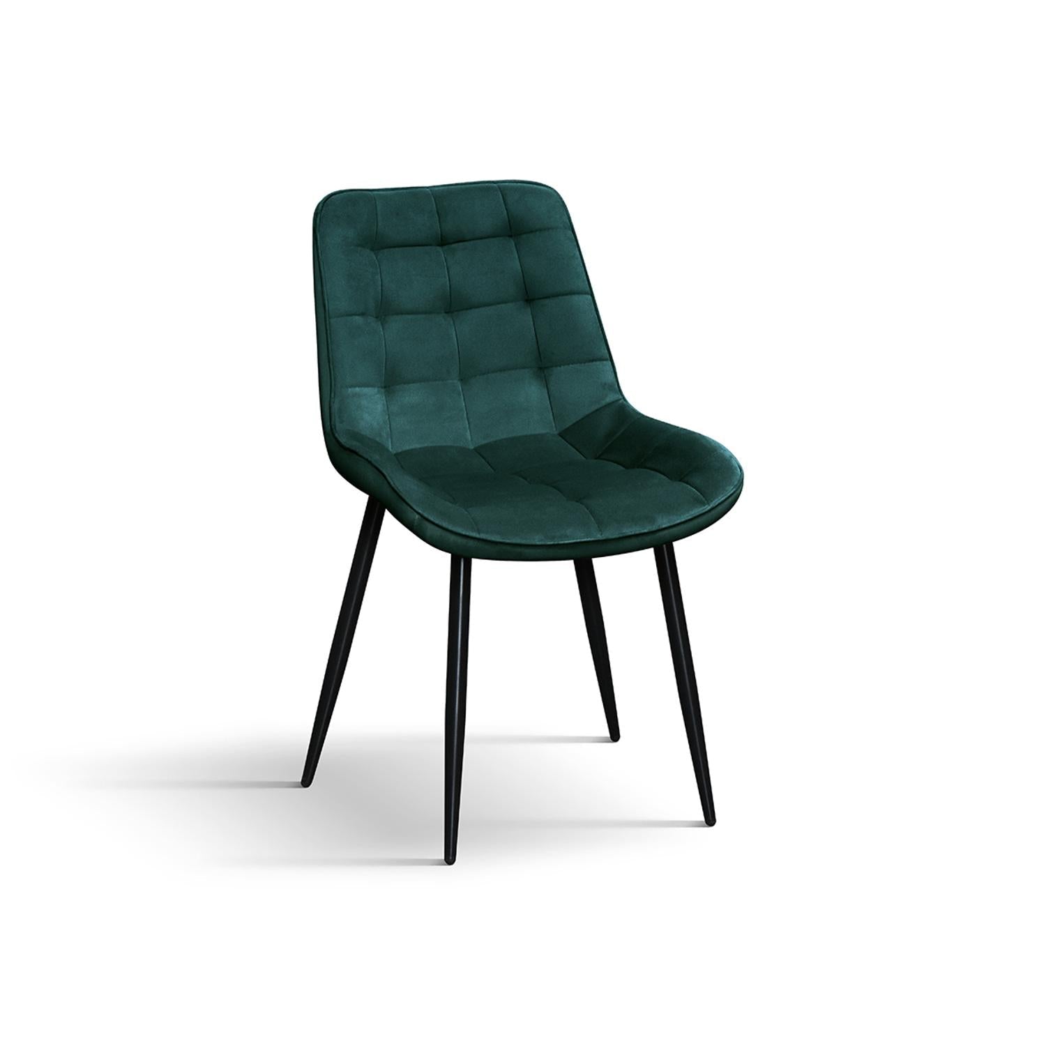 set di 4 sedie barcellona rivestite in velluto verde scuro e gambe in metallo nero, sedia dal design moderno per sala da...