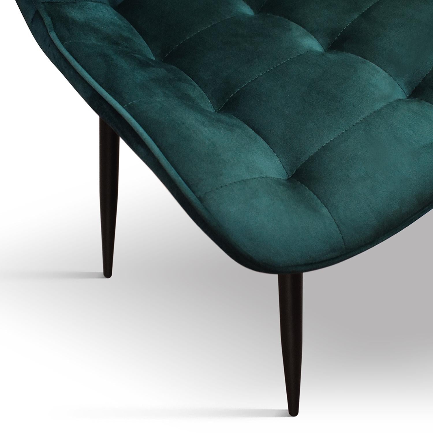 set di 4 sedie barcellona rivestite in velluto verde scuro e gambe in metallo nero, seduta ergonomica per comfort quotidiano