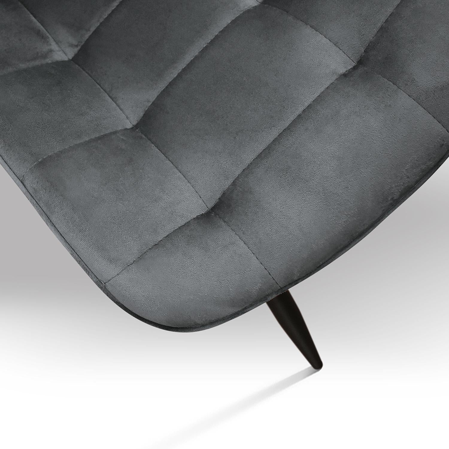 set di 4 sedie barcellona rivestite in velluto grigio e gambe in metallo nero, seduta ergonomica per comfort quotidiano