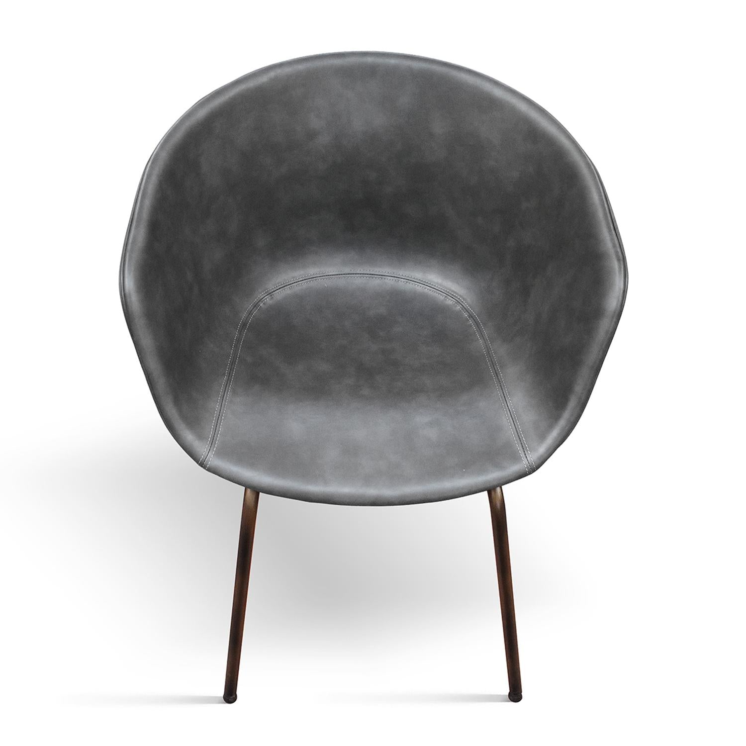 set di 4 sedie copenaghen rivestite in pelle antracite e gambe in metallo nero, seduta ergonomica per comfort quotidiano