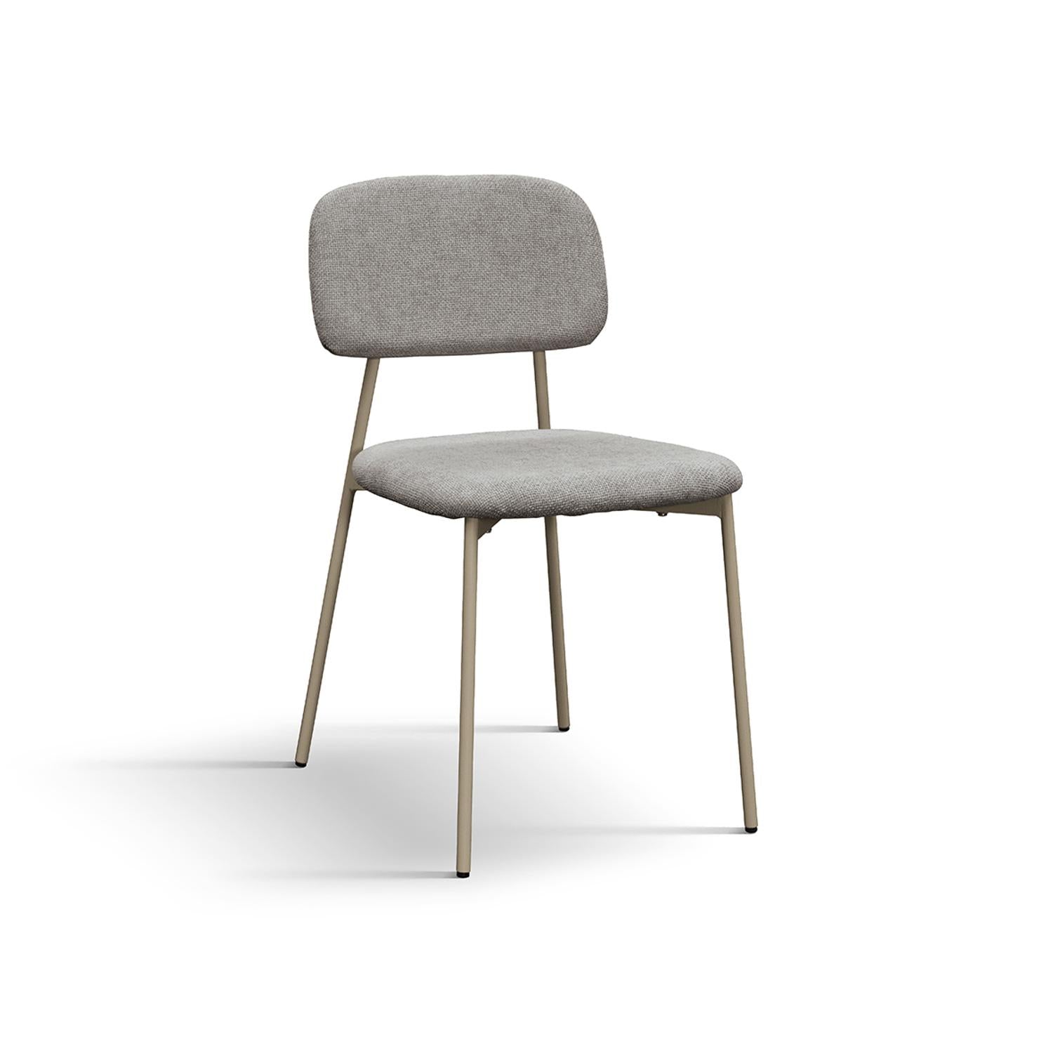 set di 4 sedie berlino in tessuto grigio e gambe in metallo beige, sedia dal design moderno per sala da pranzo o soggiorno