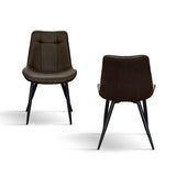 set di 4 sedie bruxelles in ecopelle castagna e gambe in metallo nero, dettaglio della struttura in legno, metallo o plastica