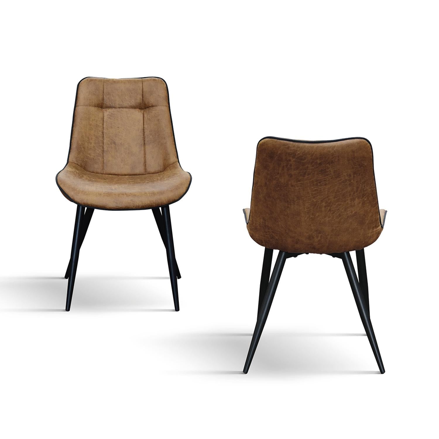 set di 4 sedie bruxelles in ecopelle cammello e gambe in metallo nero, dettaglio della struttura in legno, metallo o plastica