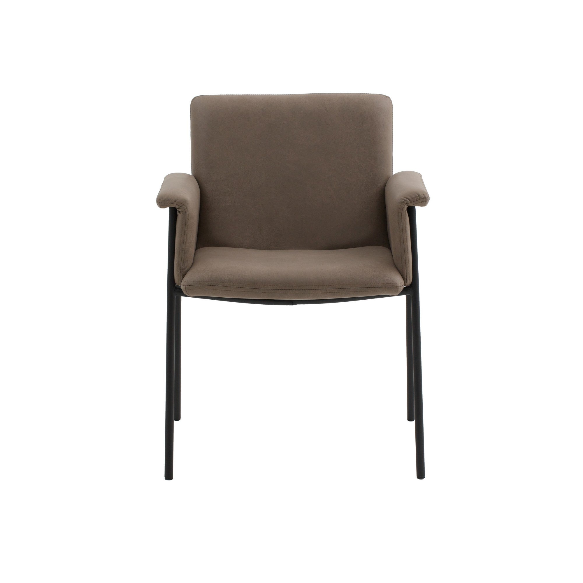 set di 4 sedie cancún in similpelle marrone e gambe in metallo nero, con braccioli, dettaglio dei braccioli imbottiti o in...