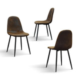 set di 4 sedie valletta in ecopelle scamosciato finitura castagna e gambe in metallo nero, vista ambientata attorno a un...