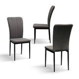 set di 6 sedie amsterdam in tessuto grigio e gambe in metallo nero, vista ambientata attorno a un tavolo da pranzo