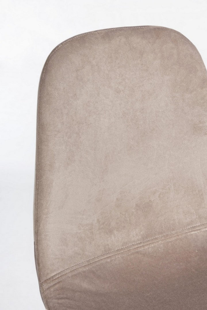 set di 4 sedie irelia in velluto tortora, dettaglio della struttura in legno, metallo o plastica