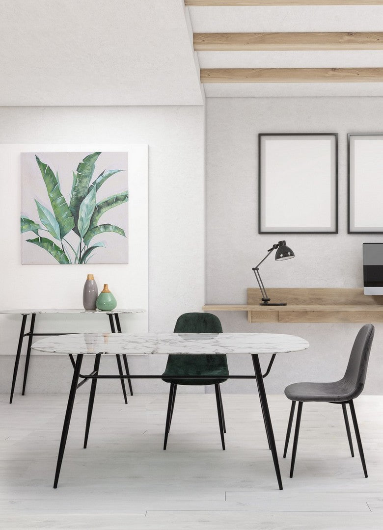 set di 4 sedie irelia in velluto grigio, vista ambientata attorno a un tavolo da pranzo