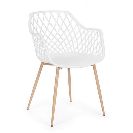 set di 4 sedie optik colore bianco, poltroncina elegante con braccioli per zona living o pranzo