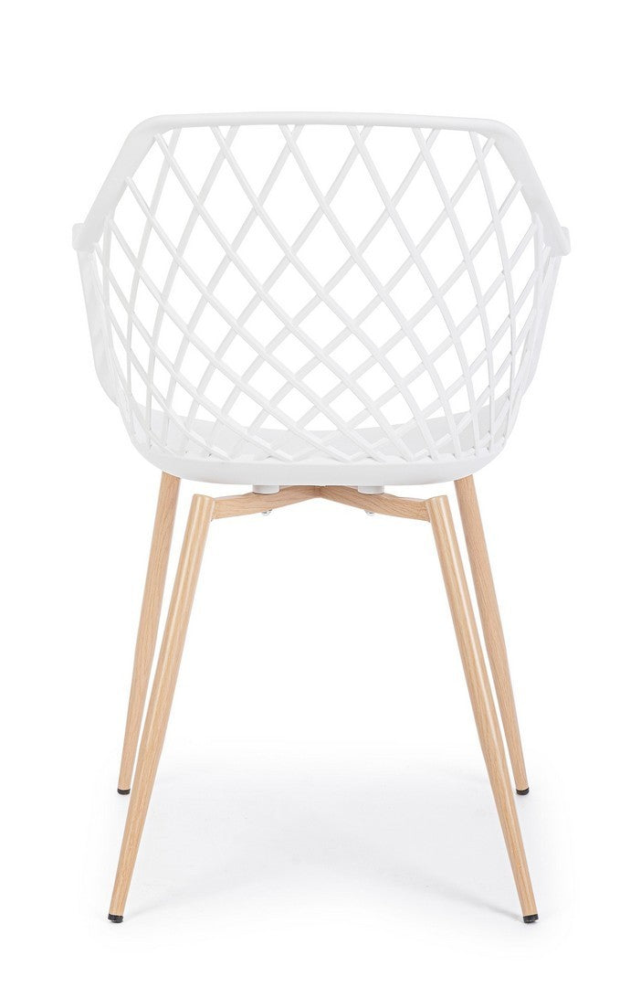 set di 4 sedie optik colore bianco, vista ambientata in soggiorno o sala da pranzo