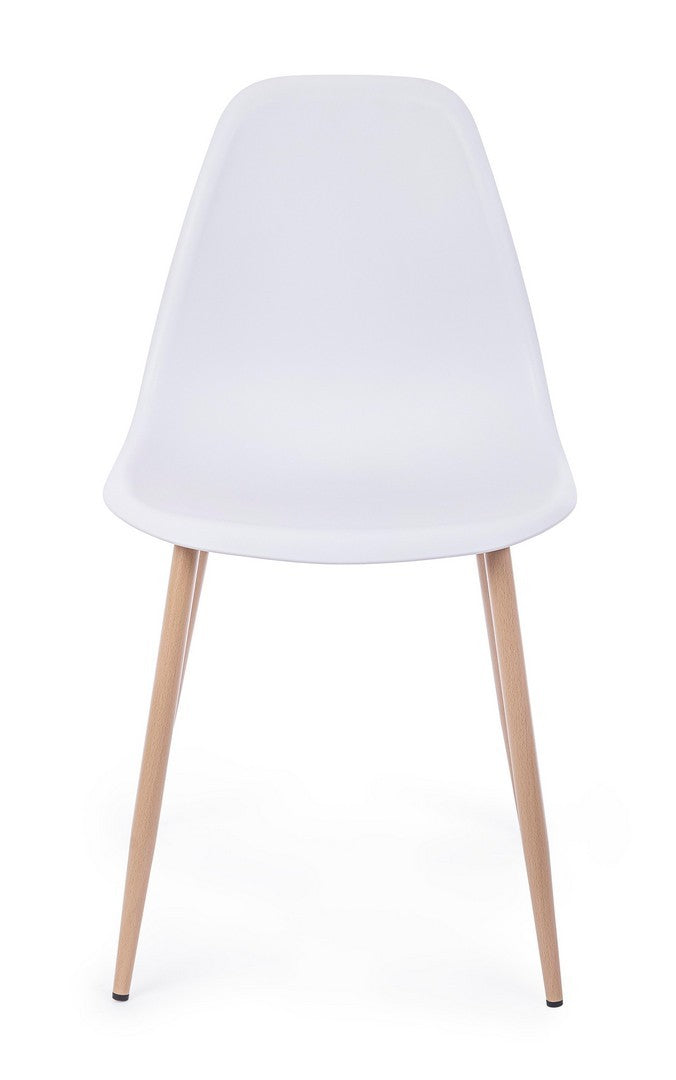 set di 4 sedie mandy in polipropilene bianco, dettaglio della struttura in legno, metallo o plastica