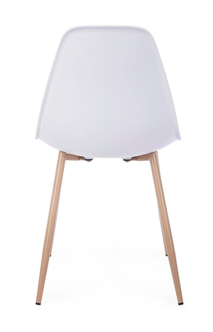 set di 4 sedie mandy in polipropilene bianco, vista ambientata attorno a un tavolo da pranzo