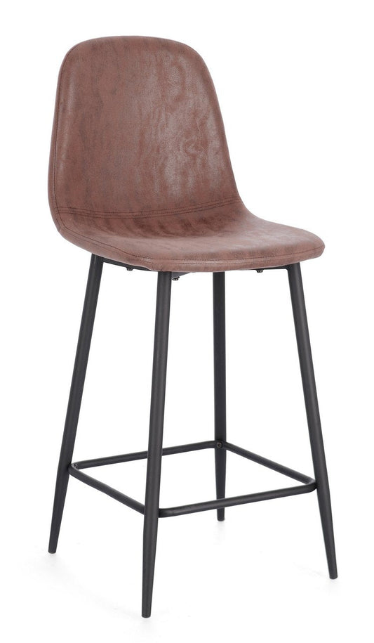 set di 2 sgabelli irelia in similpelle cognac e gambe in acciaio nere, sgabello moderno per cucina, bar o penisola