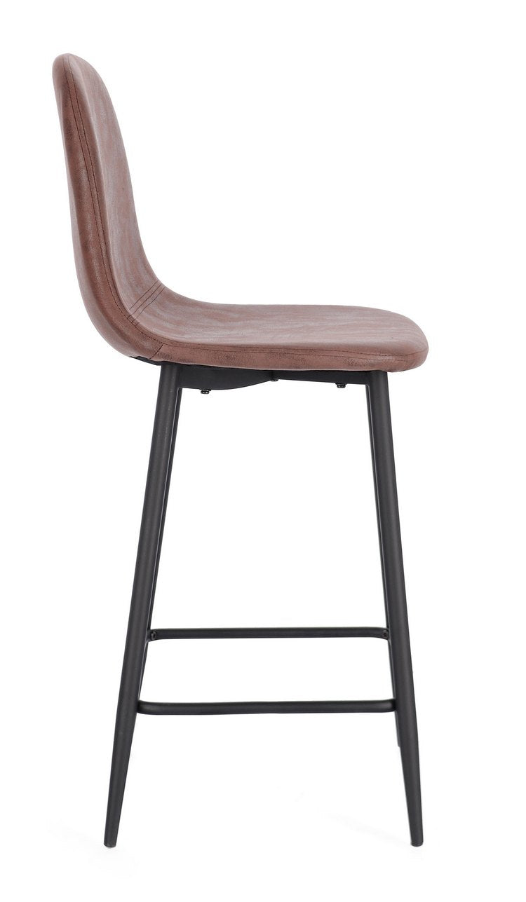 set di 2 sgabelli irelia in similpelle cognac e gambe in acciaio nere, design salvaspazio ideale per ambienti contemporanei
