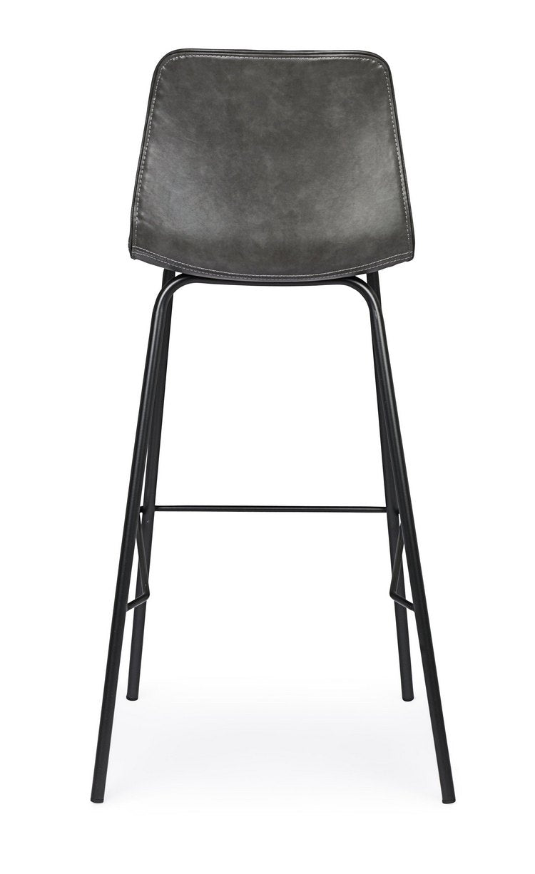 set di 2 sgabelli kyra in similpelle antracite e gambe in acciaio nero, design salvaspazio ideale per ambienti contemporanei