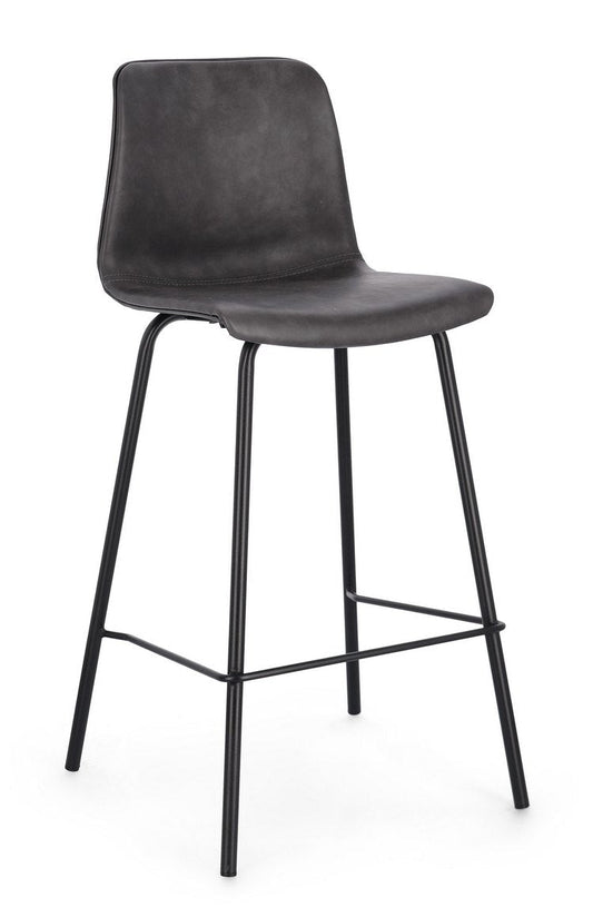 set di 2 sgabelli kyra in similpelle antracite e gambe in acciaio nero, sgabello moderno per cucina, bar o penisola