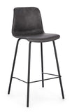 set di 2 sgabelli kyra in similpelle antracite e gambe in acciaio nero, sgabello moderno per cucina, bar o penisola