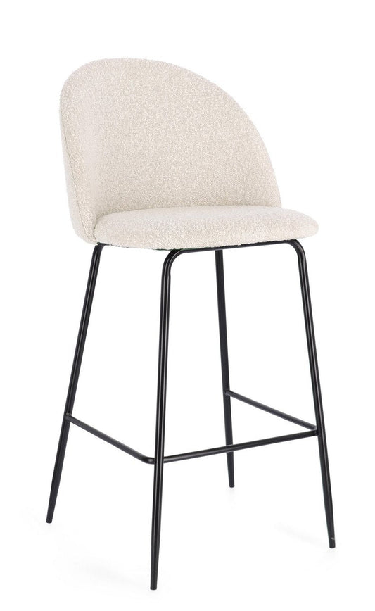 set di 2 sgabelli carry in tessuto avorio bouclé e gambe acciaio nero, sgabello moderno per cucina, bar o penisola