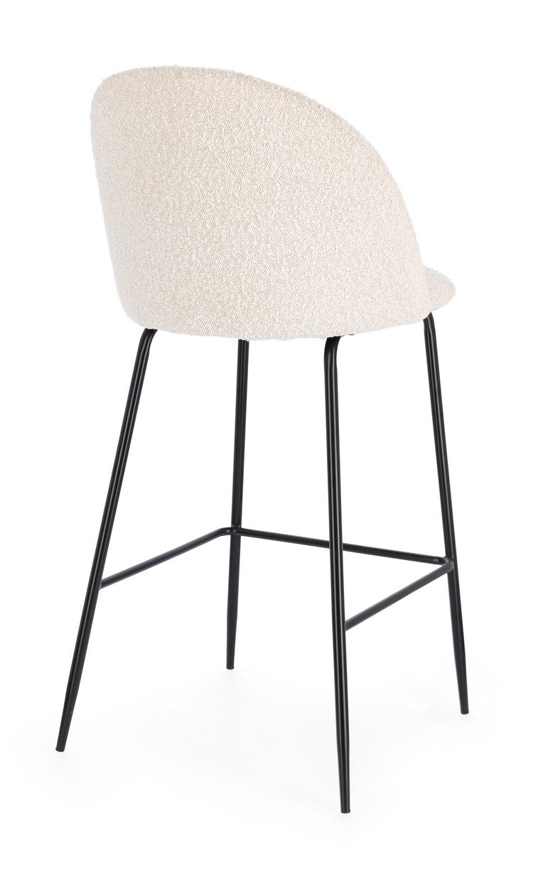 set di 2 sgabelli carry in tessuto avorio bouclé e gambe acciaio nero, design salvaspazio ideale per ambienti contemporanei