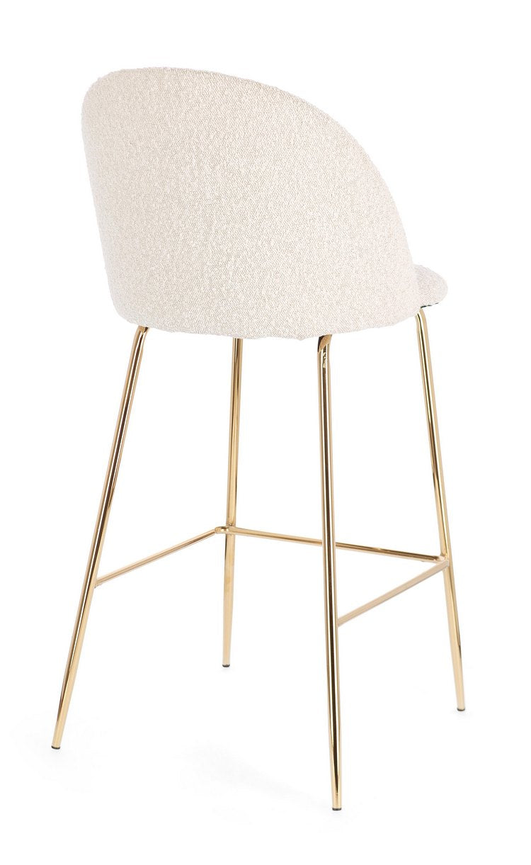 set di 2 sgabelli carry in tessuto avorio bouclé e gambe acciaio oro, design salvaspazio ideale per ambienti contemporanei