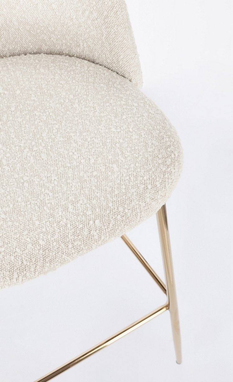 set di 2 sgabelli carry in tessuto avorio bouclé e gambe acciaio oro, sgabello versatile per uso domestico o professionale