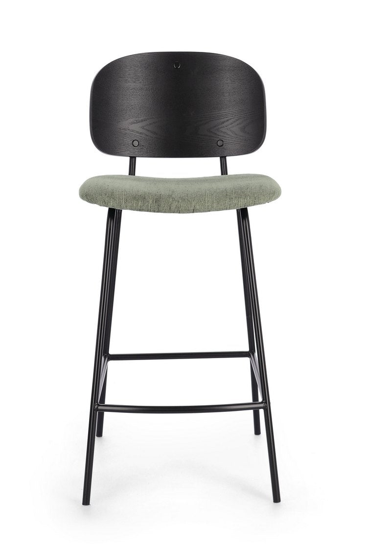 set di 2 sgabelli sienna in tessuto natural e legno di pioppo nero, dettaglio della seduta imbottita o in legno