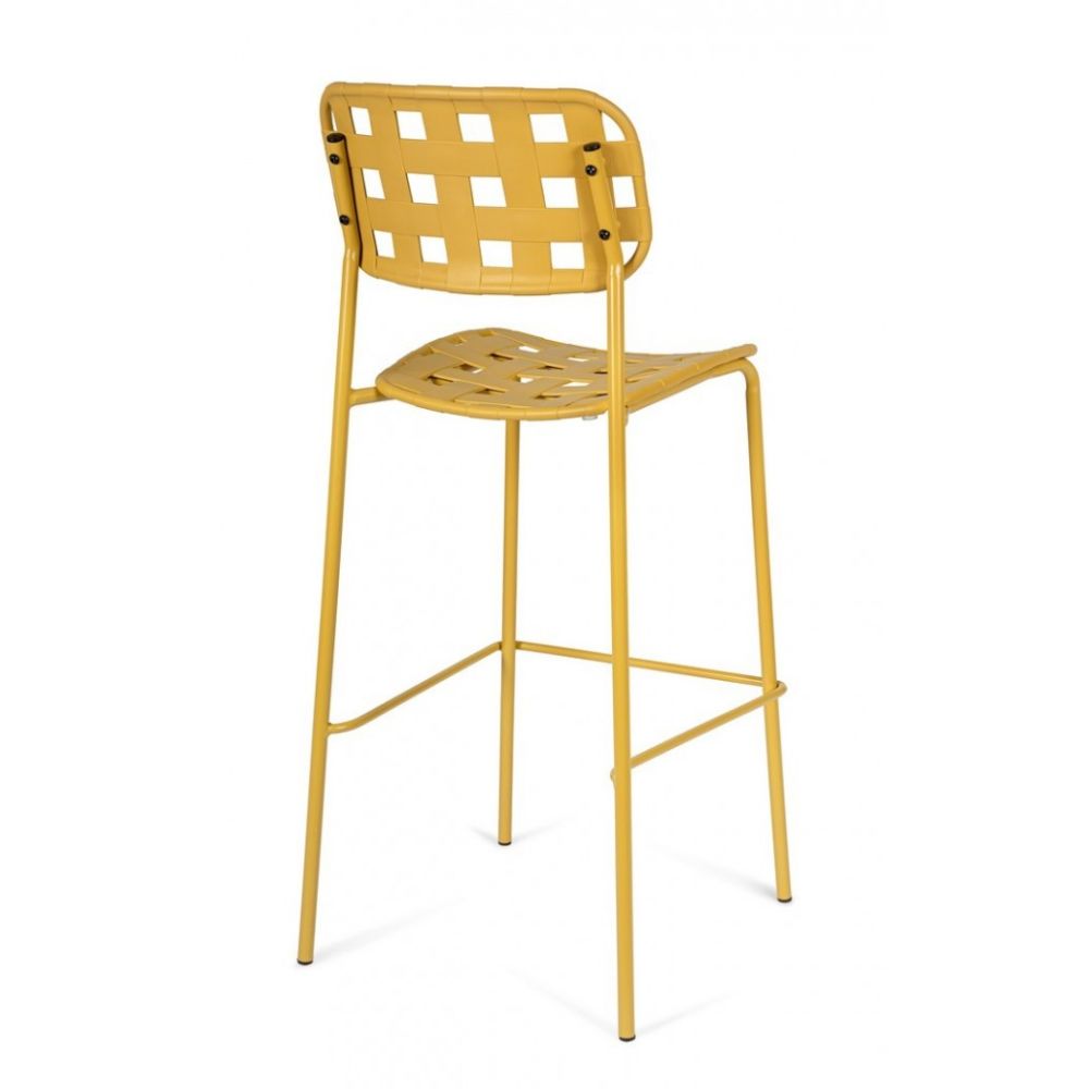 set di 4 sgabelli clover in polipropilene giallo e struttura acciaio, impilabili, dettaglio della struttura resistente agli...