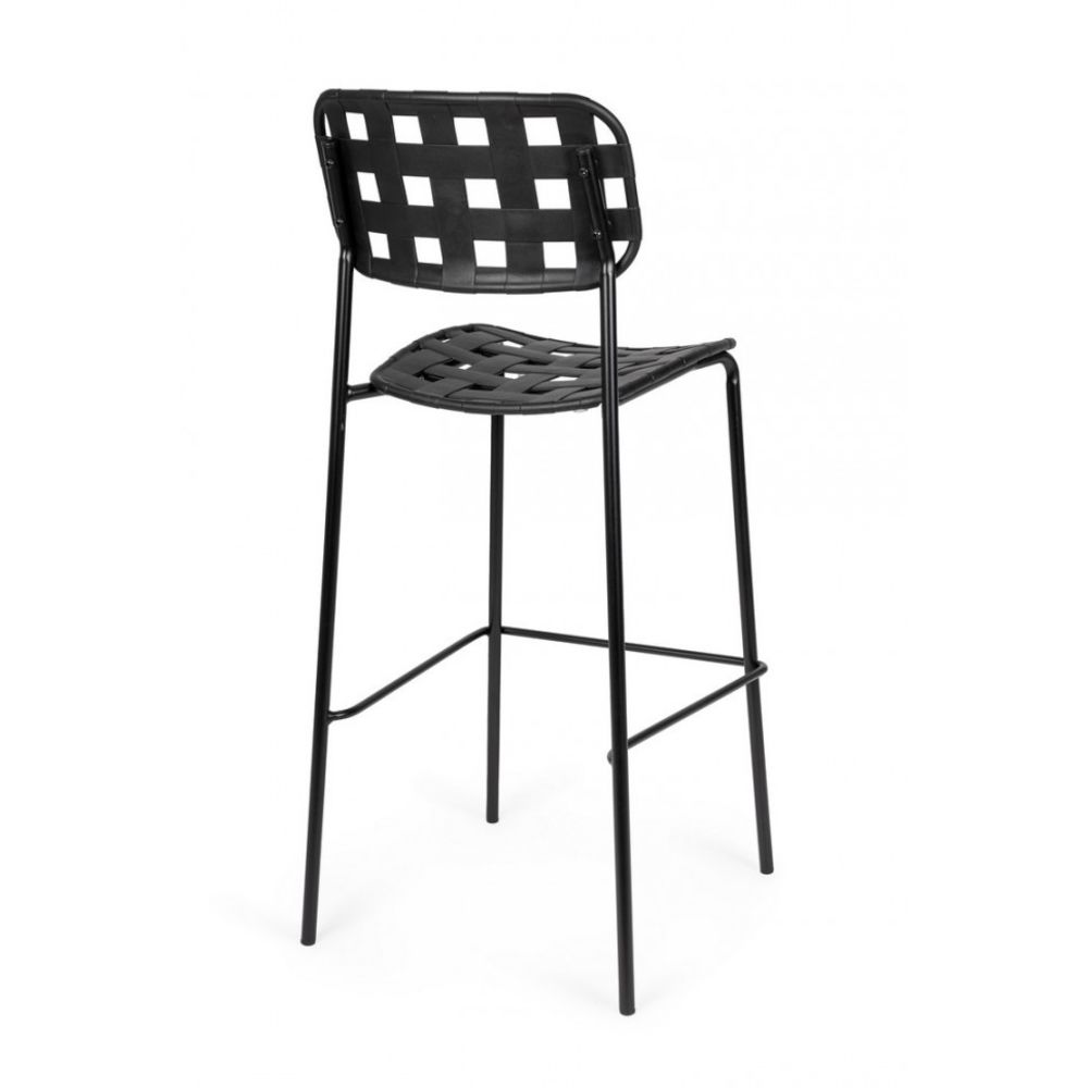 set di 4 sgabelli clover in polipropilene nero e struttura acciaio, impilabili, dettaglio della struttura resistente agli...