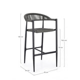 set di 4 sgabelli jandia in alluminio antracite e fibre intrecciate grigie, impilabili, ambientazione in giardino o accanto...