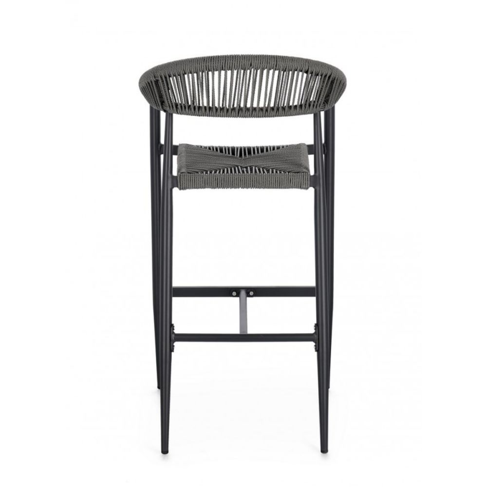 set di 4 sgabelli jandia in alluminio antracite e fibre intrecciate grigie, impilabili, ideale per spazi esterni e bar...