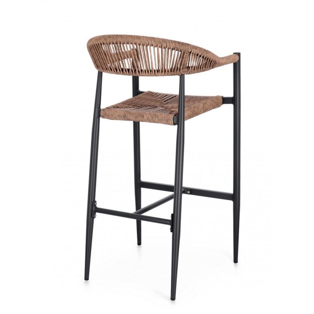 set di 4 sgabelli jandia in alluminio antracite e fibre intrecciate marroni, impilabili, dettaglio della struttura...