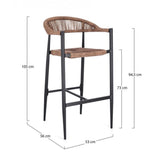 set di 4 sgabelli jandia in alluminio antracite e fibre intrecciate marroni, impilabili, ambientazione in giardino o accanto...