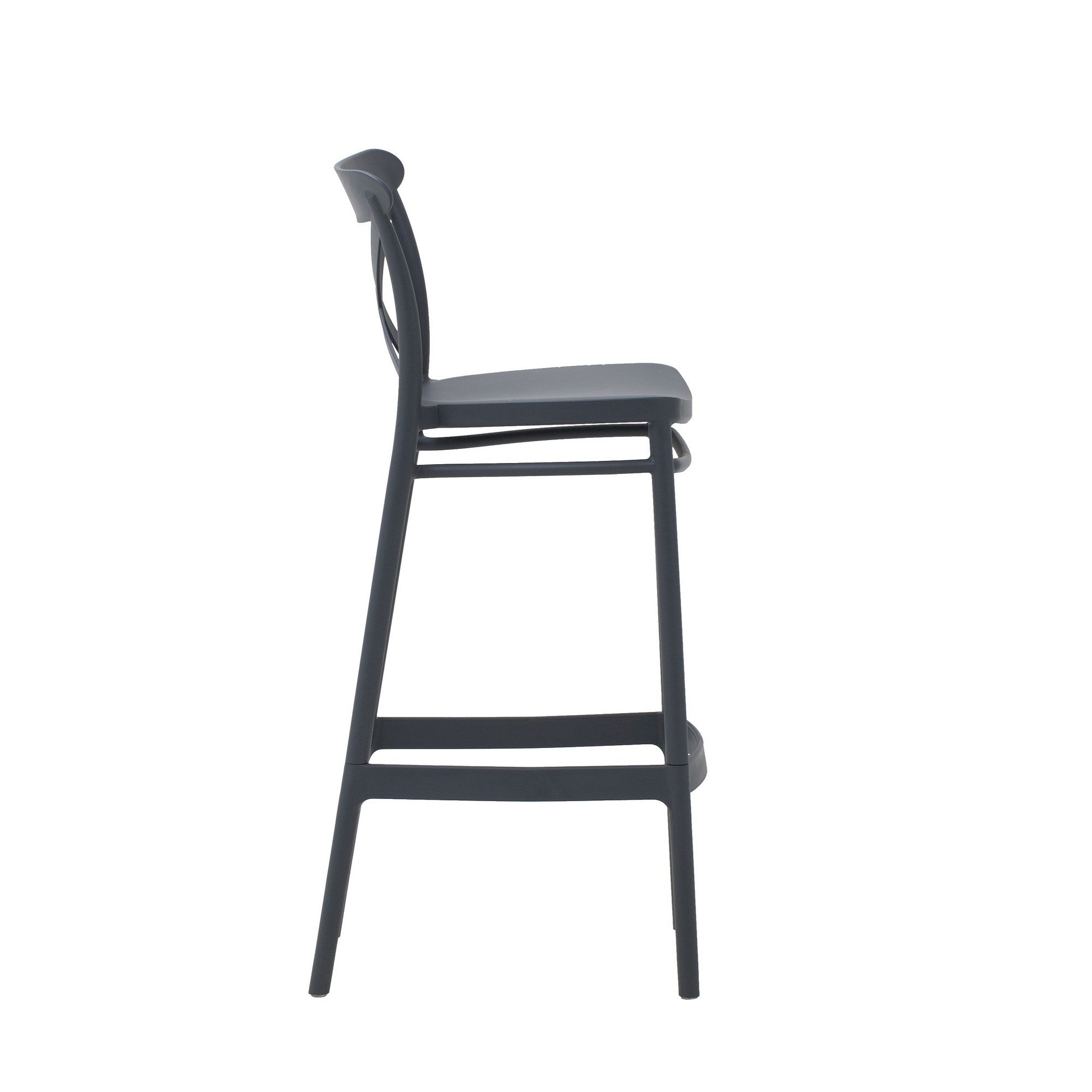 set di 4 sgabelli liverpool in polipropilene antracite, dettaglio della struttura resistente agli agenti atmosferici