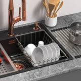 cesto per lavello inoxbasket, dettaglio dei ripiani per piatti, bicchieri e posate