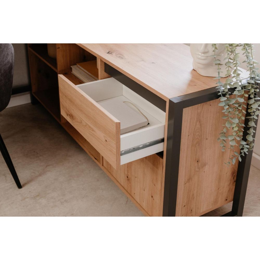 scrivania angolare denver37a reversibile quercia antracite, perfetta per lavorare, studiare o organizzare lo spazio