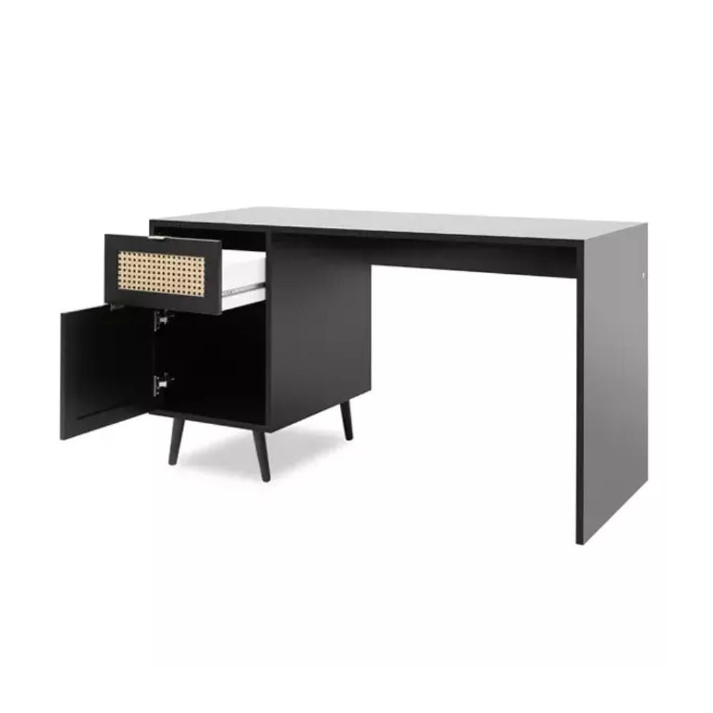 scrivania vienna30a nera con frontali effetto vimini, design minimal e funzionale per ogni tipo di arredo