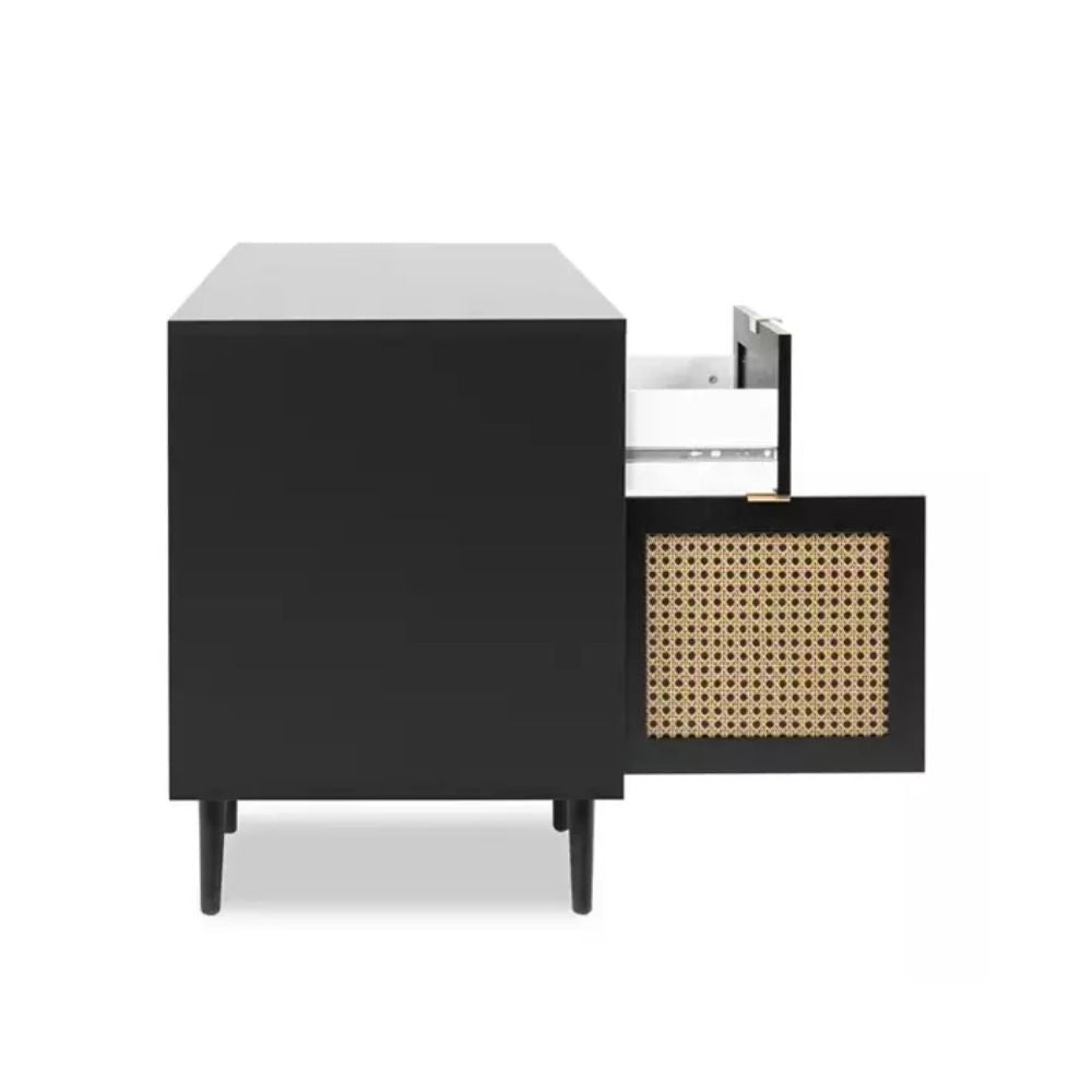 scrivania vienna30a nera con frontali effetto vimini, scrivania compatta ideale per spazi ridotti