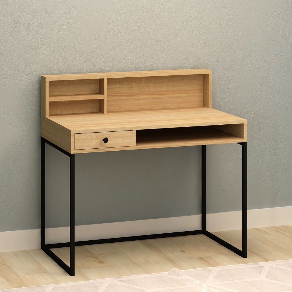 scrivania rovere nero con cassetto nasus, vista ambientata in home office o cameretta