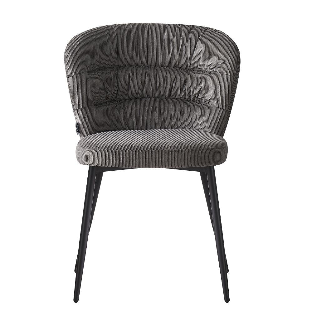 sedia imbottita klontar in tessuto grigio, dettaglio dell’imbottitura morbida e confortevole