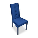 sedia montecarlo 3 bottoni in velluto blu e struttura in tinta, vista ambientata in soggiorno o sala da pranzo