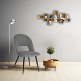 sedia lunetta imbottita in tessuto grigio con gambe nere, sedia imbottita con rivestimento in tessuto o velluto