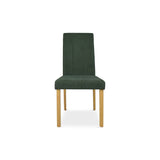 sedia tom in legno colore rovere con seduta in tessuto colore verde, struttura solida e seduta ergonomica