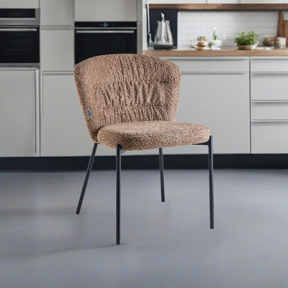 sedia imbottita cami in tessuto teddy tortora, sedia imbottita con rivestimento in tessuto o velluto