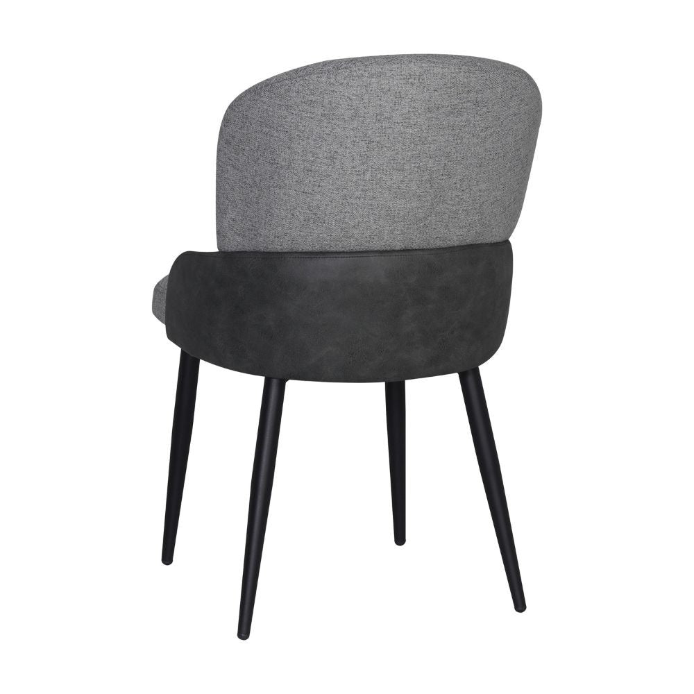 sedia simo in tessuto nordic 16 grigio chiaro con dettaglio posteriore in nabuk uras 10 antracite e gambe in metallo nere, vista ambientata in soggiorno o sala da pranzo