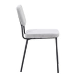 sedia juno in tessuto colore grigio chiaro e struttura in metallo nero, design accogliente ideale per sedute prolungate